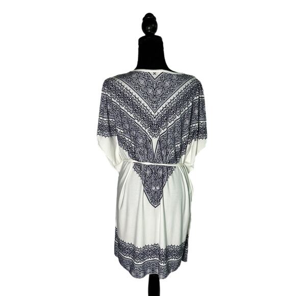 Christina Love White Dress with Blue Pattern and Sequins, Large, Pre-owned - Picture 2 of 8